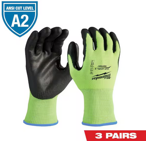 Milwaukee 48-73-8927D 3PC High Vis Level 2 Cut Resist Poly Dipped Gloves (LARGE)