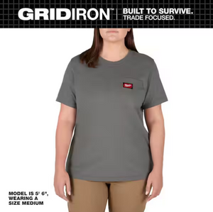 Milwaukee F451G-M Women's Medium Gray GRIDIRON Short Sleeve Pocket T-Shirt