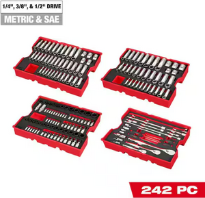 Milwaukee 48-22-9490 1/4"& 3/8"& 1/2" Drive Met & SAE Ratchet Socket Set 242PC