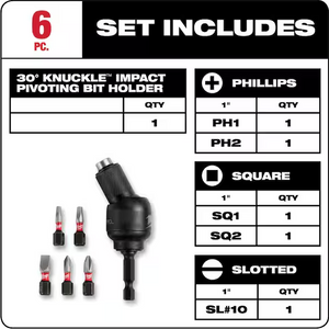 Milwaukee 48-32-2300 SHOCKWAVE IMPACT DUTY 30 Degree Knuckle Bit Holder Set 6pc