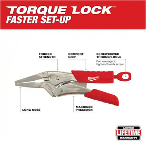 Milwaukee 48-22-3406 6" Torque Long Needle Nose Locking Pliers w/ Durable Grip
