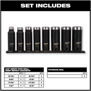 49-66-4419 Milwaukee SHOCKWAVE 3/8" Drive SAE Deep Well Impact Socket Set 8PC