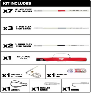 Milwaukee 48-22-4156 60' Fiberglass Fish Stick Low/Mid/High Kit w/ Accessories