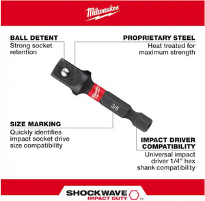 Milwaukee 48-32-5031 Impact Duty 1/4" x 3/8" Alloy Steel Square Socket Adapter