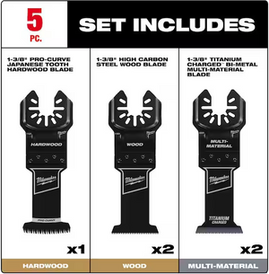 Milwaukee 49-25-1140W OPEN-LOK Oscillating Blade Set w/ Hardwood Blade 5PC