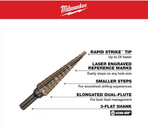 Milwaukee 48-89-9281 1/8 in. - 1/2 in. #1 Cobalt Step Drill Bit