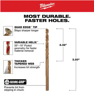 Milwaukee 48-89-2309 3/16 in. Cobalt Red Helix Twist Drill Bit
