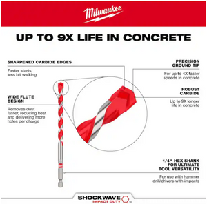 Milwaukee 48-20-9005 3/16 x 2 x 4 Carbide Hammer Drill Bit