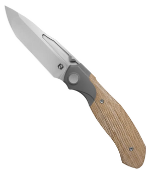 Null Knives, Vandal, Titanium Dark Stonewash with Natural Micarta Inlay, Vanax Stonewash