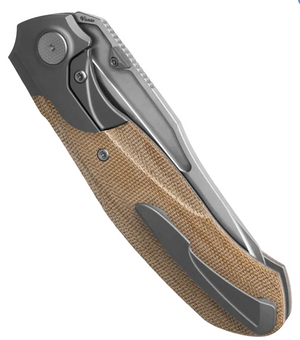 Null Knives, Vandal, Titanium Dark Stonewash with Natural Micarta Inlay, Vanax Stonewash