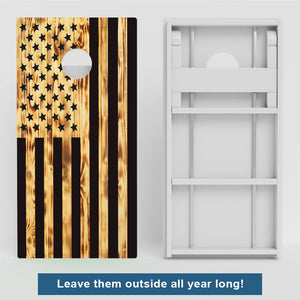 Wood Burnt American Flag Weather Proof Cornhole Boards