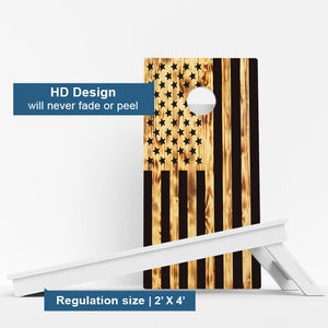 Wood Burnt American Flag Weather Proof Cornhole Boards