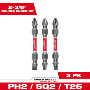 Milwaukee 48-32-4319 3PC SHOCKWAVE Impact Duty PH2/SQ2/T25 Double Ended Bits