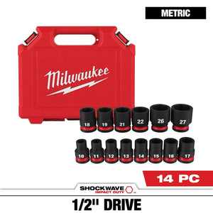 Milwaukee 49-66-7013 14PC Impact Duty 1/2" Drive Metric Standard 6pt Socket Set