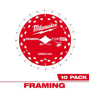 Milwaukee 48-41-0723 7-1/4" 24T Worm Drive Framing Circular Saw Blades Bulk 10