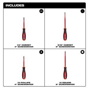 48-22-2219 Milwaukee 1000V Insulated Slim Tip Screwdriver Set (4-Piece)