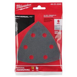 Milwaukee 49-25-2240 2-7/8" x 2-7/8" 240-Grit Triangle Detail Sanding Sheet 6PK