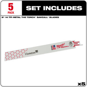 Milwaukee 48-00-5787 5PC 9" 14 TPI The Torch SAWZALL Blades