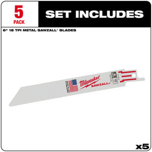 Milwaukee 48-00-5184 5PC 6" 18 TPI SAWZALL Blades