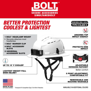 Milwaukee 48-73-1664 BOLT Gray Type 2 Class C Full Brim Vented Safety Helmet