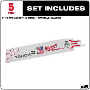 Milwaukee 48-00-5784 6" 18 TPI The Torch SAWZALL Blades 5CT (Open Box)
