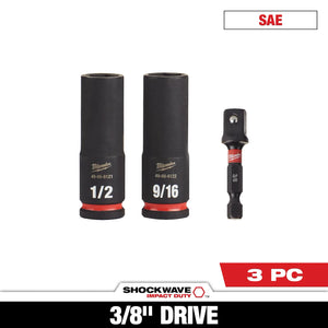 Milwaukee 49-66-4417 3PC Impact Duty 3/8" Drive SAE Deep 6 Point Socket Set
