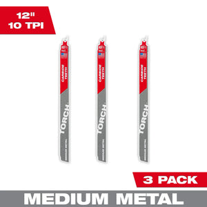 Milwaukee 48-00-5353 3PC 12" 10 TPI TORCH for Conduit and Strut SAWZALL Blade
