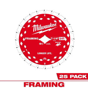 Milwaukee 48-40-1723 7-1/4" 24T Framing Circular Saw Blade Pack (25 PK)
