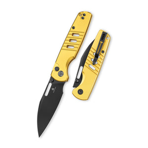 Bestechman Vector Button Lock Knife Gold Aluminum (3.15" Black PVD D2)