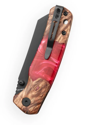 Bestechman BMK24-W-1 Cicada's Wing-Wood & Red Resin, 10Cr15CoMoV, Black PVD