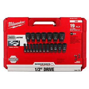 Milwaukee 49-66-7012 19PC SHOCKWAVE Impact 1/2" Drive SAE Deep 6 Pt Socket Set