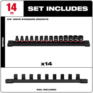 Milwaukee 49-66-7007 14PC Impact Duty 3/8" Drive Standard 6 Point Socket Set