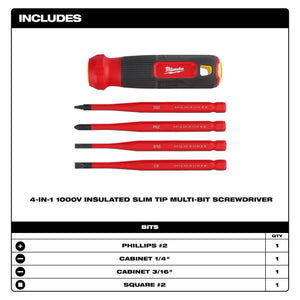 Milwaukee 48-22-2216 4-in-1 1000V Insulated Slim-Tip Multi-Bit Screwdriver