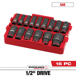 Milwaukee 49-66-6817 15PC Impact Duty Socket 1/2” Drive SAE TRAY Set