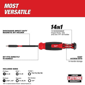 Milwaukee 48-22-2915 14-in-1 Multi-Bit Screwdriver w/ SHOCKWAVE Impact Bits