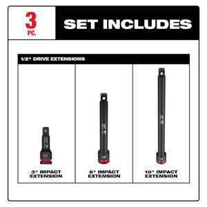 Milwaukee 49-66-6715 SHOCKWAVE Impact Duty 1/2 " Drive Socket Extension Set 3PC