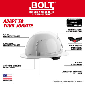 Milwaukee 48-73-1203 BOLT Yellow Type 1 Class C Full Brim Vented Hard Hat