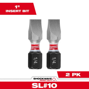 Milwaukee 48-32-4418SHOCKWAVE 1" x 1/4" SL10 Slotted Alloy Steel Insert Bit 2PC