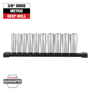 Milwaukee 48-22-9505 10PC 3/8" Deep Well Sockets, FOUR FLAT™ Sides