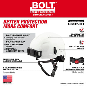 Milwaukee 48-73-1651 BOLT White Type2 Class E Full Brim Non Vented Safety Helmet