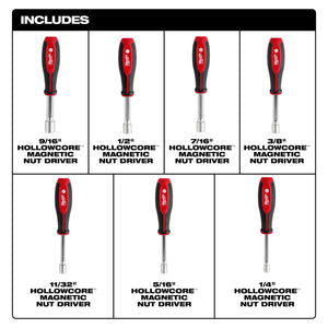 Milwaukee 48-22-2547 7pc SAE HollowCore™ Magnetic Nut Driver Set