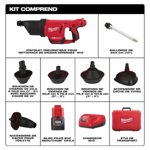 Milwaukee 2572B-21 M12 AIRSNAKE Drain Cleaning Air Gun Kit