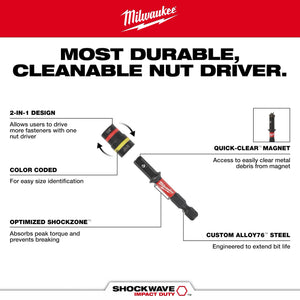 Milwaukee 49-66-4542 1/4" & 5/16" x 2-1/4" Quik-Clear 2-in-1 Magnetic Nut Driver