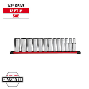 Milwaukee 48-22-9424 1/2" Drive SAE 12-Point Deep Well Socket Set 13PC