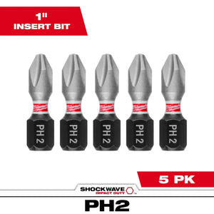 Milwaukee 48-32-4601 5PC SHOCKWAVE Impact Duty 1" Phillips #2 Insert Bits