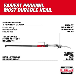 Milwaukee 48-22-9375 1-1/4" Cut Capacity 16' Tree Pruner w/13"Carbon Steel Blade
