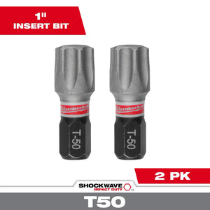 Milwaukee 48-32-4989 SHOCKWAVE™ 1" Impact TORX® T50 Insert Bits (2 PK)