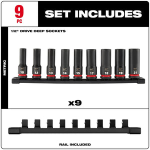 Milwaukee 49-66-7032 9PC 1/2" Drive Metric Deep 6 Point Socket Set