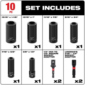 Milwaukee 49-66-5125 Lineman's 1/2 in. Drive 2-in-1 12-Point Socket Set 10PC