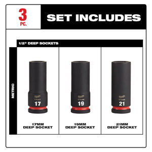 Milwaukee 49-66-7025 3PC 1/2" Drive Metric Deep 6 Point Socket Set